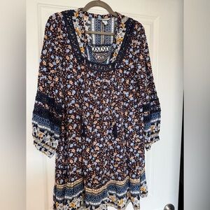 Sundance Navy and Mustard Floral Dress